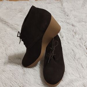 Talbots Brown Suede Leather Lace-up Wedge Rubber Sole Booties Ankle Boot Size 11
